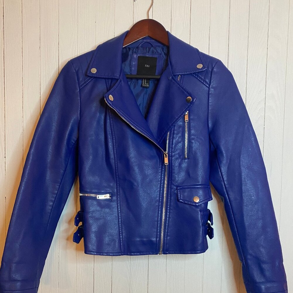 Blue Faux Leather Jacket Size Medium